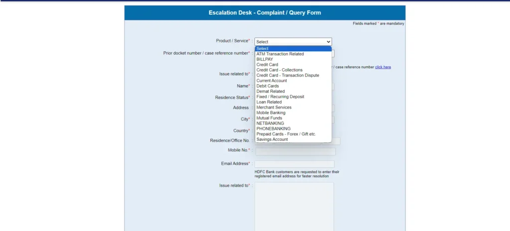 HDFC Bank Online Complaint