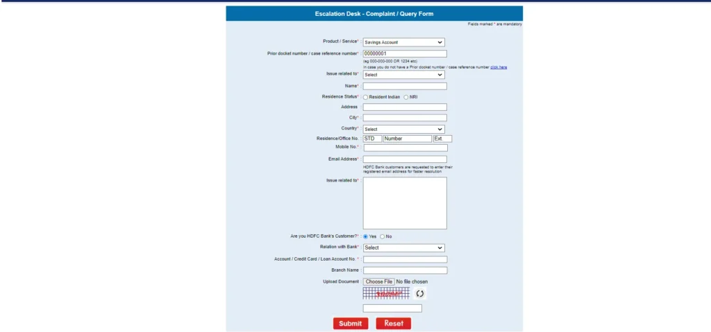 HDFC Bank Online Complaint