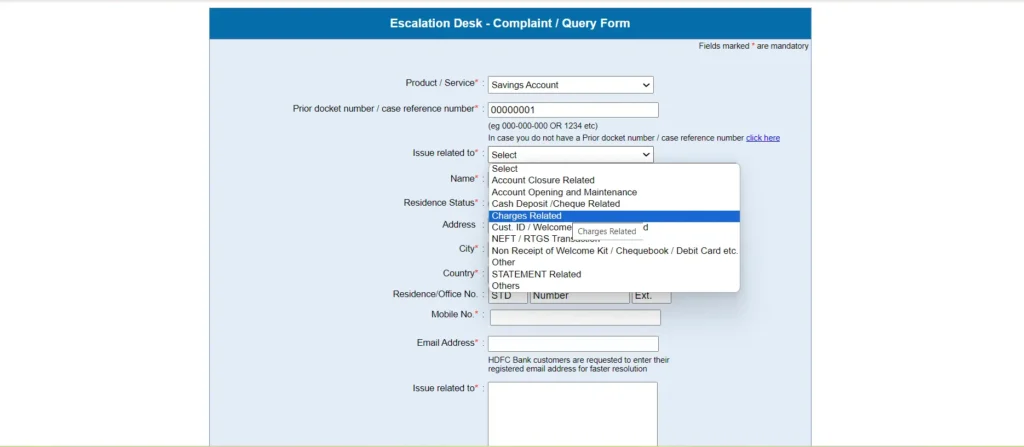 HDFC Bank Online Complaint